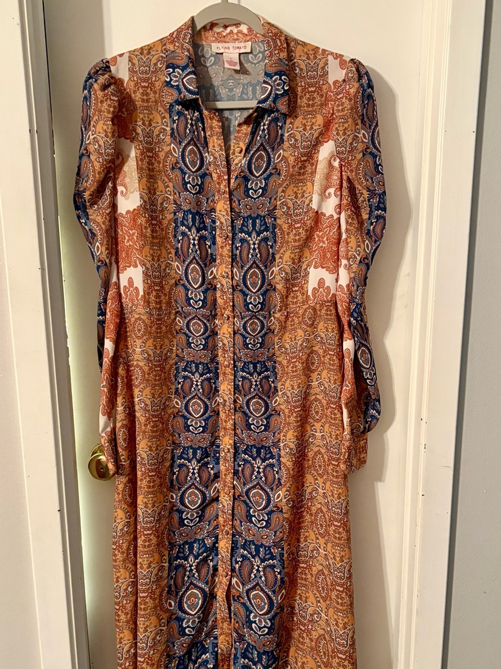 Flying Tomato Paisley Long Dress  in Blue and Brown